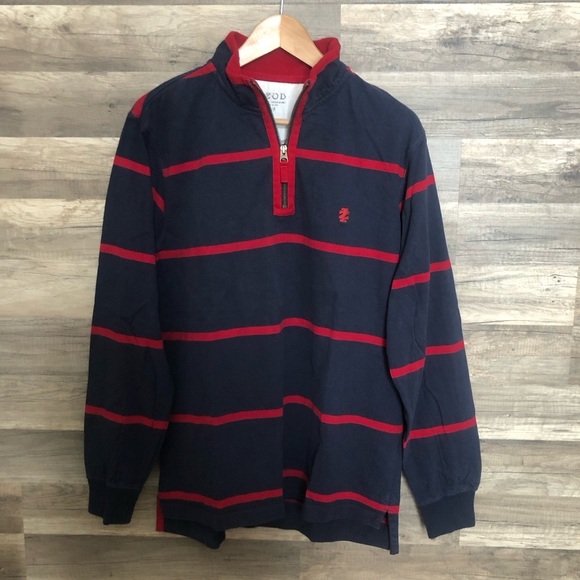 Vintage Izod Navy and Red Striped Rugby Shirt Sweater Small - Picture 2 of 9